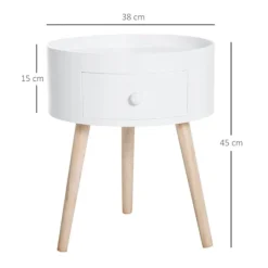 Rootz Sofabord Med Skuffe - Sidebord - Rundt - Scandi Design - Beskyttelseskant - Træ - Hvid - Ø38 x H45 cm
