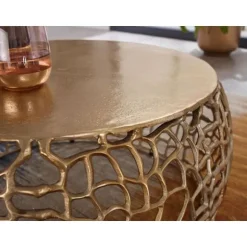 Rootz sofabord metal guld 66x66x30 cm sofabord aluminium rundt - Design stuebord med grenstruktur - Lille sofabord Moderne - Sidebord sidebord stue