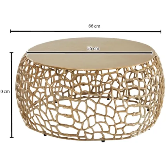 Rootz sofabord metal guld 66x66x30 cm sofabord aluminium rundt - Design stuebord med grenstruktur - Lille sofabord Moderne - Sidebord sidebord stue