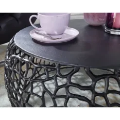 Rootz sofabord metal sort 66x66x30 cm sofabord aluminium rundt - Design stuebord med grenstruktur - Lille sofabord Moderne - Sidebord sidebord stue