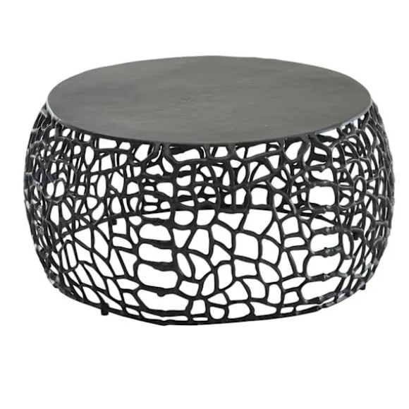 Rootz sofabord metal sort 66x66x30 cm sofabord aluminium rundt - Design stuebord med grenstruktur - Lille sofabord Moderne - Sidebord sidebord stue