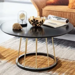 Rootz sofabord rundt 80x80x42 cm sort guld sofabord metal moderne - Rundt stuebord Salonbord - Stort stuebord - Sofabord loungebord