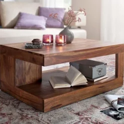Rootz sofabord Sheesham massivt træ 90 x 60 x 40 cm - Stuebordsdesign mørkebrun - Landhusstil sidebord naturprodukt - Stuemøbler unikke moderne - Mass | Fyndiq