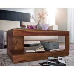 Rootz sofabord Sheesham massivt træ 90 x 60 x 40 cm - Stuebordsdesign mørkebrun - Landhusstil sidebord naturprodukt - Stuemøbler unikke moderne - Mass | Fyndiq