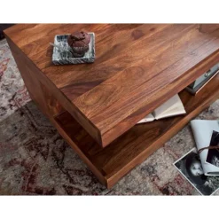 Rootz sofabord Sheesham massivt træ 90 x 60 x 40 cm - Stuebordsdesign mørkebrun - Landhusstil sidebord naturprodukt - Stuemøbler unikke moderne - Mass | Fyndiq