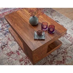 Rootz sofabord Sheesham massivt træ 90 x 60 x 40 cm - Stuebordsdesign mørkebrun - Landhusstil sidebord naturprodukt - Stuemøbler unikke moderne - Mass | Fyndiq