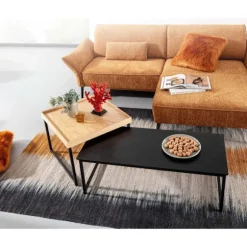 Rootz sofabord sæt af 2 træ - metal sofabord firkantet eg moderne - Sidebord 2-delt - Design stueborde - Træbord indskudsborde