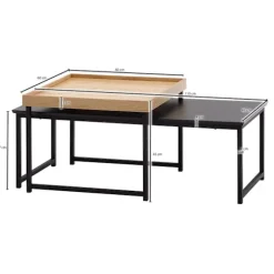 Rootz sofabord sæt af 2 træ - metal sofabord firkantet eg moderne - Sidebord 2-delt - Design stueborde - Træbord indskudsborde