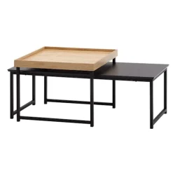 Rootz sofabord sæt af 2 træ - metal sofabord firkantet eg moderne - Sidebord 2-delt - Design stueborde - Træbord indskudsborde