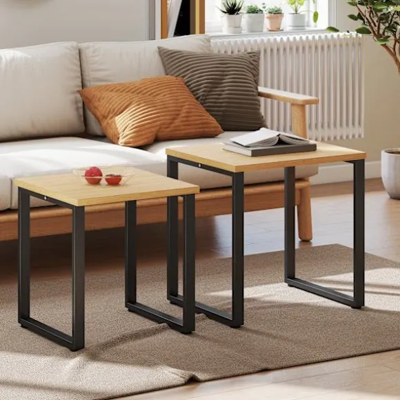 Rootz Sofabord Sæt med 2 – Stueborde – Indlejringsborde – Metalstel – Pladsbesparende design – 60x50x60cm & 50x50x54cm