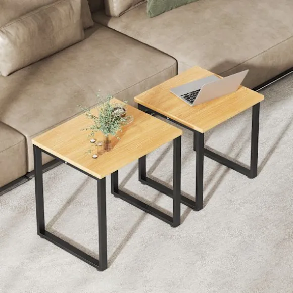 Rootz Sofabord Sæt med 2 – Stueborde – Indlejringsborde – Metalstel – Pladsbesparende design – 60x50x60cm & 50x50x54cm
