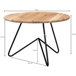 Rootz sofabord 60x39,5x60 cm akacie massivt træ - metal sofabord - Design stuebord rundt - Massivt sofabord - Lille bord stue