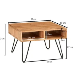 Rootz sofabord 60x40x60 cm akacie massivt træ - metal design sofabord kantet - Træbord med opbevaringsplads - Sofabord træ firkantet brun