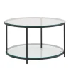 Rootz sofabord 80x80x45 cm glas - metal stuebord rundt moderne - Sofabord med opbevaringsplads - Loungebord med opbevaringsrum - Sofabord sidebord