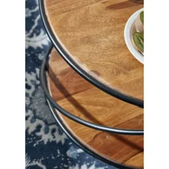 Rootz sofabord 58x58x35 cm massivt sheesham træ - metal sofabord rundt - Design stuebord sofabord massivt - Lille bord sidebord stue moderne med opbev | Fyndiq