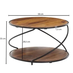 Rootz sofabord 58x58x35 cm massivt sheesham træ - metal sofabord rundt - Design stuebord sofabord massivt - Lille bord sidebord stue moderne med opbev | Fyndiq