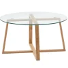 Rootz sofabord 78x78x41 cm massivt egetræ sofabord - rundt glas - Design stuebord moderne - Træbord, værelsesbord, stort - Sofabord bord stue ægte træ | Fyndiq