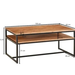 Rootz sofabord 100x60x45 cm massivt træ metal sofabord stuebord akacie - Industrielt værelsesbord med opbevaringsplads - Træbord, sofabord, massivt