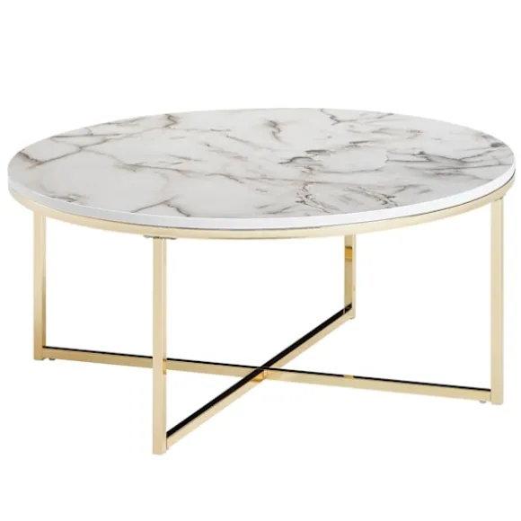 Rootz sofabord 80x36x80 cm med hvid marmorlook - Stuebord med metalstel - Sofabord rundt bord stue - Sidebord