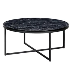 Rootz sofabord 80x36x80 cm med sort marmorlook - Stuebord med metalstel - Sofabord rundt bord stue - Sidebord
