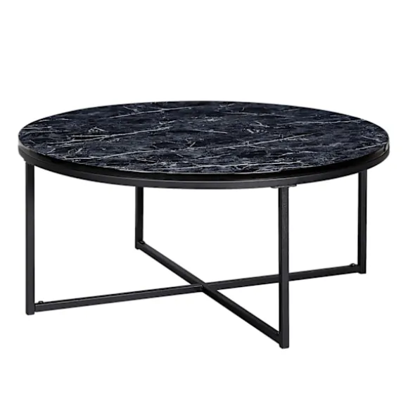 Rootz sofabord 80x36x80 cm med sort marmorlook - Stuebord med metalstel - Sofabord rundt bord stue - Sidebord
