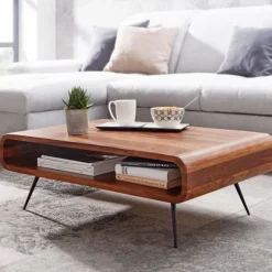 Rootz sofabord 90x55x30 cm Sheesham massivt træ - metal hjørne sofabord - Stuebord med opbevaringsplads - Solid sofabord - Lille bord sidebord stue mo | Fyndiq