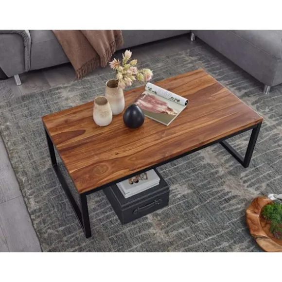 Rootz sofabord 110x40x60 cm Sheesham massivt træ - metal stuebord - Industriel stil designer sofabord - Bord stue - Solid lounge bord