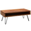 Rootz sofabord 100x40x50 cm Sheesham massivt træ - metal sofabord - Design sofabord rektangulært Massivt sofabord - Stort bord stue