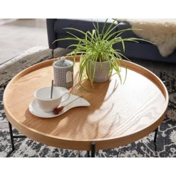 Rootz sofabord 78x78x40 cm sofabord træ - metal stuebord eg - Design stuebord moderne rundt - Træbord sofabord - Bord stue