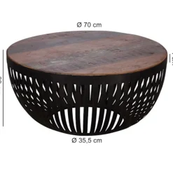 Rootz sofabord 70x33x70 cm træ - metal stuebord Industrielt - Trådkurv bord stue - Sofabord med metalstel - Club Table Lounge Bord - Design Stubentisc | Fyndiq
