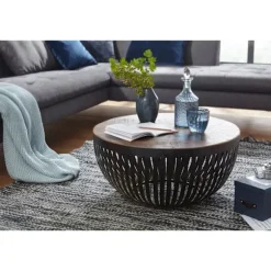 Rootz sofabord 70x33x70 cm træ - metal stuebord Industrielt - Trådkurv bord stue - Sofabord med metalstel - Club Table Lounge Bord - Design Stubentisc | Fyndiq