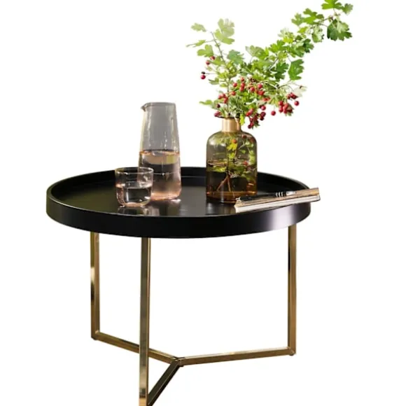 Rootz sofabord 58,5x42x58,5cm sort - guld sofabord metal rundt - Designer retro sofabord moderne - Lille loungebord med metalramme - Rundt bakkebord m | Fyndiq
