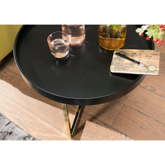 Rootz sofabord 58,5x42x58,5cm sort - guld sofabord metal rundt - Designer retro sofabord moderne - Lille loungebord med metalramme - Rundt bakkebord m | Fyndiq