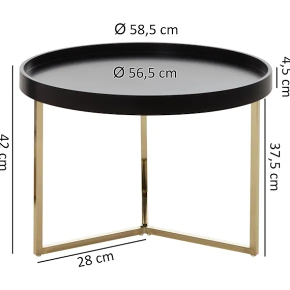 Rootz sofabord 58,5x42x58,5cm sort - guld sofabord metal rundt - Designer retro sofabord moderne - Lille loungebord med metalramme - Rundt bakkebord m | Fyndiq