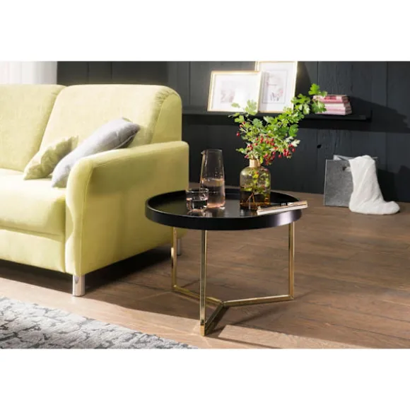Rootz sofabord 58,5x42x58,5cm sort - guld sofabord metal rundt - Designer retro sofabord moderne - Lille loungebord med metalramme - Rundt bakkebord m | Fyndiq