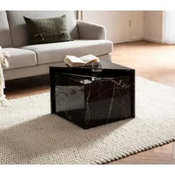 Rootz sofabordssæt med 2 - Monobloc borde - Sort højglans marmorlook - Elegant & pladsbesparende design - 50 cm x 50 cm x 41,5 cm & 46 cm x 46 cm x 36 | Fyndiq