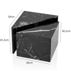 Rootz sofabordssæt med 2 - Monobloc borde - Sort højglans marmorlook - Elegant & pladsbesparende design - 50 cm x 50 cm x 41,5 cm & 46 cm x 46 cm x 36 | Fyndiq