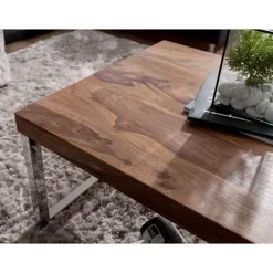 Rootz Solid Wood Sofabord - Stuebord - Træbord - Sheesham Wood - Elegante kromfødder - Unikke trækorn - Rektangulær form - 120cm x 40cm x 60cm