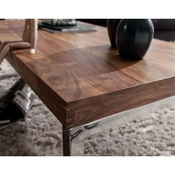 Rootz Solid Wood Sofabord - Stuebord - Træbord - Sheesham Wood - Elegante kromfødder - Unikke trækorn - Rektangulær form - 120cm x 40cm x 60cm