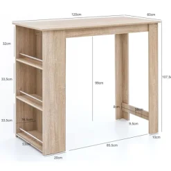 Rootz Sonoma 120 x 107,5 x 60 cm Barbord Træ køkkenbord - Bardisk med integreret hylde - Bar Bistro Bord Køkken Rektangulært - Festbord træbord - Vægm | Fyndiq
