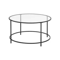 Rootz sort stål hærdet glas sidebord - udendørs bord - terrassebord - robust konstruktion - nem montering - 84 cm x 45,5 cm (Ø x H)