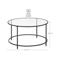 Rootz sort stål hærdet glas sidebord - udendørs bord - terrassebord - robust konstruktion - nem montering - 84 cm x 45,5 cm (Ø x H)