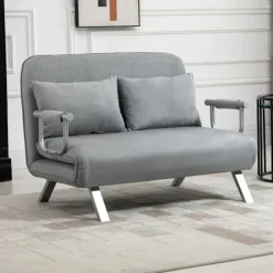 Rootz Sovesofa - Dobbeltsofa - Gæsteseng - Stålramme - Blødt imiteret ruskindsbetræk - Inklusiv 2 puder - Fløjlspolyester - Grå - 105W x 60D x 37H cm | Fyndiq