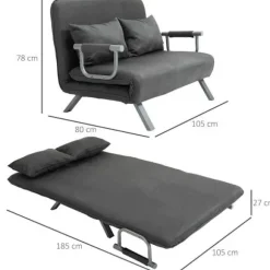 Rootz Sovesofa - Dobbeltsofa - Lænestolsseng - Gæsteseng - Sammenklappelig seng - Grå - 105 x 80 x 78 cm