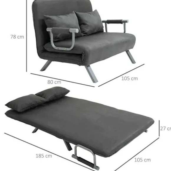 Rootz Sovesofa - Dobbeltsofa - Lænestolsseng - Gæsteseng - Sammenklappelig seng - Grå - 105 x 80 x 78 cm