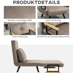 Rootz sovestol - Cabriolet sovesofa - Justerbart ryglæn - Robust stålstel - Plys polstring - Lysebrun - 63W x 73D x 81H cm