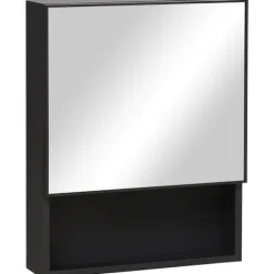 Rootz spejlskab - 2 indvendige hylder - Åben hylde - Stålhus - Sort - 46 x 13,5 x 58 cm