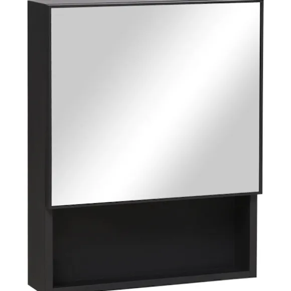 Rootz spejlskab - 2 indvendige hylder - Åben hylde - Stålhus - Sort - 46 x 13,5 x 58 cm
