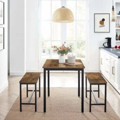 Rootz Spisebord - Køkkenbordssæt med 2 bænke hver (97 x 30 x 50) cm - Metalstel - Industrielt design (110 x 70 x 75 cm)