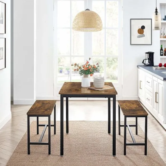 Rootz Spisebord - Køkkenbordssæt med 2 bænke hver (97 x 30 x 50) cm - Metalstel - Industrielt design (110 x 70 x 75 cm)